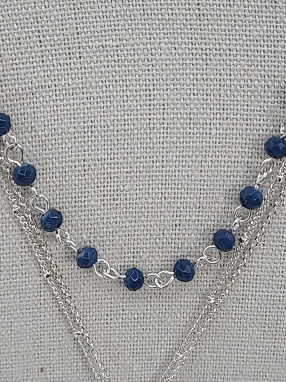 Loft Outlet Necklace Silver Tone Blue Beading Layered - Picture 3 of 12